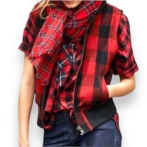 MADEWELL | Black & Red Wool Buffalo Plaid Sherpa Lined Vest | Size Small